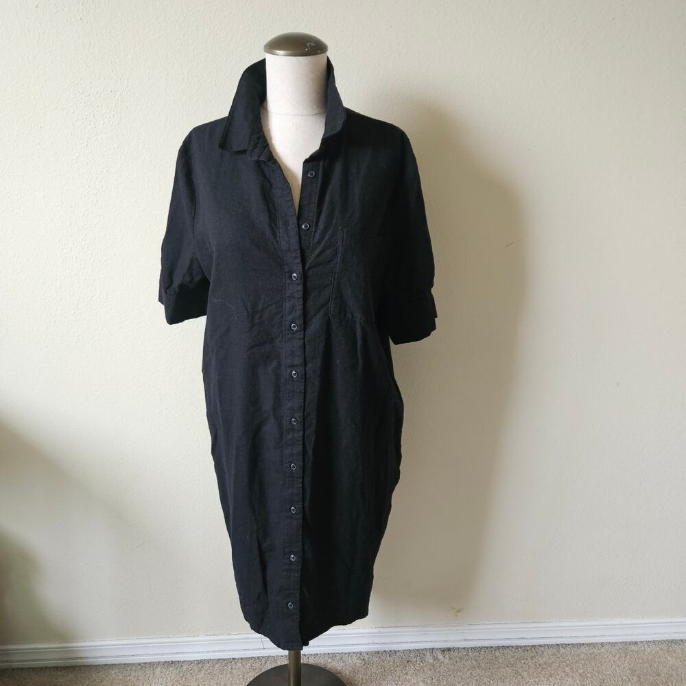 Old Navy Linen-Blend Shirt Dress Black Large • Petite